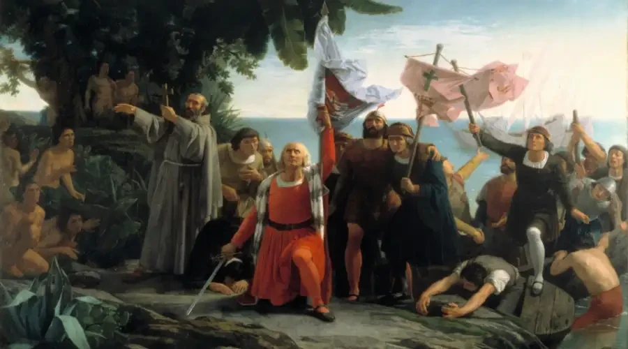 Painting by Dióscoro Puebla depicting the arrival of Christopher Columbus in America, on Oct. 12, 1492.?w=200&h=150