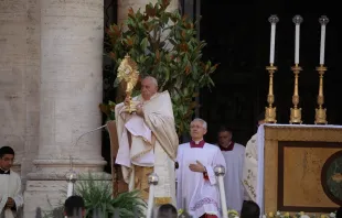 This year Pope Francis did not walk in the Eucharistic procession, but joined at the end for adoration of the Blessed Sacrament and to offer the Eucharistic blessing. Credit: Elizabeth Alva/EWTN News