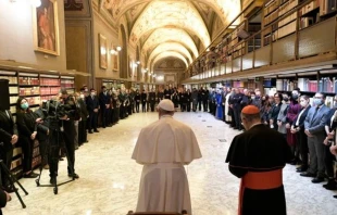 Pope Francis inaugurates the new art gallery at the Vatican Apostolic Library, Nov. 5, 2021. Vatican Media.