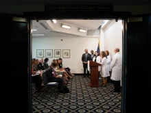 Doctors announce the Women’s Health Declaration at a press conference on Oct. 22, 2024, in Washington, D.C.