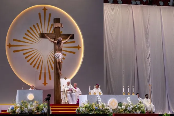 Pope Francis presides over Mass at Singapore National Stadium, Thursday, Sept. 12, 2024. Credit: Daniel Ibáñez/CNA