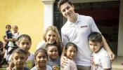 Catholic actor David Henrie and his wife, Maria, with children during their mission trip to Guatemala with Cross Catholic Outreach.