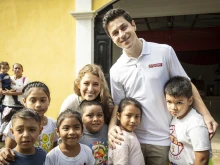 Catholic actor David Henrie and his wife, Maria, with children during their mission trip to Guatemala with Cross Catholic Outreach.