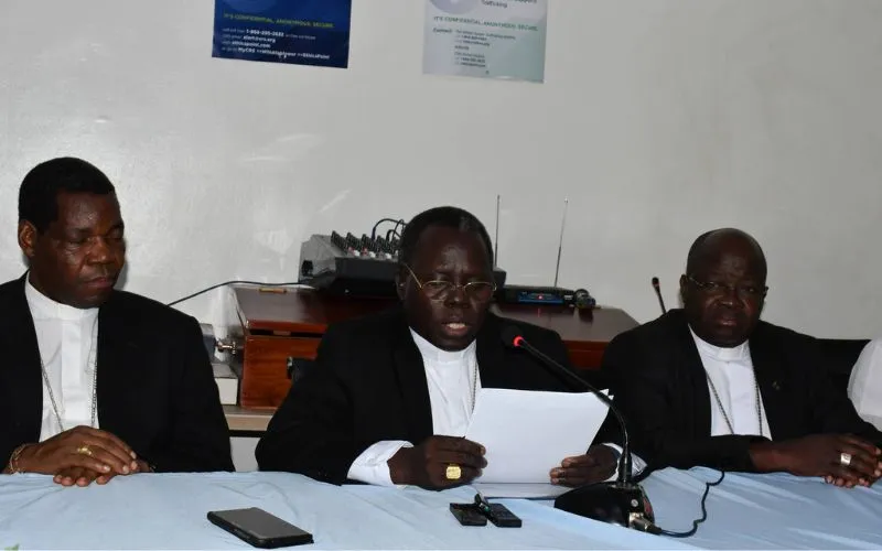 The president of the Sudan Catholic Bishops’ Conference (SCBC), Cardinal Stephen Ameyu Mulla, reads a message from SCBC members on June 29, 2024.