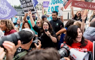 Kristan Hawkins, president of Students for Life of America, celebrates outside of the Supreme Court after the overturn of Roe v. Wade on June 24, 2022. Credit: Students for Life of America/Kevin Feliciano