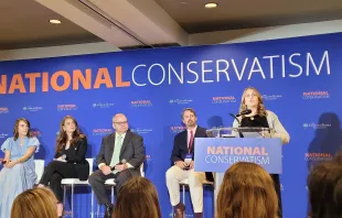“Beyond Dobbs” panelists at the 2024 National Conservatism Conference on July 10, 2024, in Washington, D.C., included, left to right: Emma Waters, senior research associate at The Heritage Foundation; Mary Margaret Olohan, author and journalist at The Daily Signal; Tom McClusky, conservative policy strategist; Chad Pecknold, professor of systematic theology at The Catholic University of America; and Katy Talento, CEO of AllBetter Health. Credit: Peter Pinedo/CNA