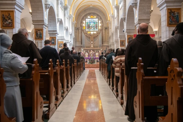 The first vespers of Advent at St. Catherine's Church in Bethlehem (the Latin part of the Basilica of the Nativity complex) is presided over by the custos of the Holy Land, Father Francesco Patton, on Nov. 30, 2024, after the solemn entrance for the beginning of Advent. Credit: Marinella Bandini