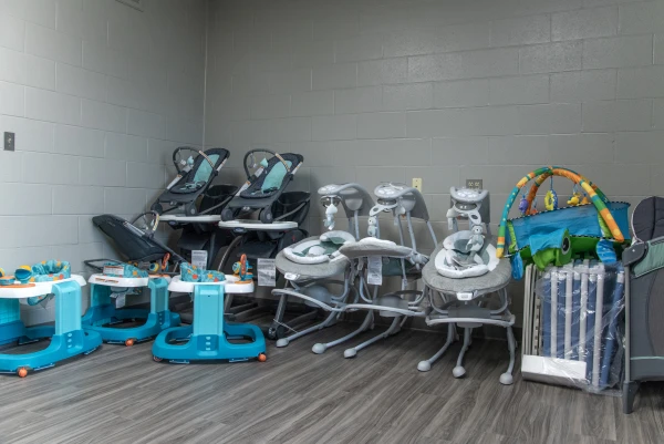 Baby equipment is stored in the nursery facility at the Women’s Eastern Reception, Diagnostic, and Correctional Center (WERDCC) in Vandalia, Missouri. Credit: Missouri Department of Corrections