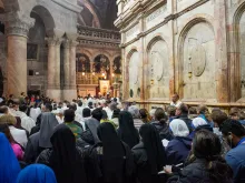 A view of the Basilica of the Holy Sepulcher during the Easter Vigil, which was celebrated on the morning of Saturday, March 30, 2024.