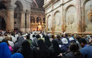 A view of the Basilica of the Holy Sepulcher during the Easter Vigil, which was celebrated on the morning of Saturday, March 30, 2024. Credit: Marinella Bandini