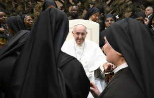 Pope Francis greets religious sisters at the end of his general audience on Aug. 10, 2022. Vatican Media