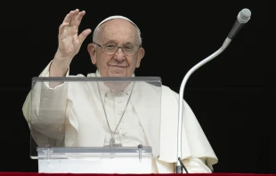 Pope Francis greets the crowd at his Regina Caeli address on May 14, 2023. Vatican Media