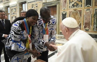 Pope Francis meets with participants of the plenary assembly of the Dicastery for the Laity, Family, and Life on April 22, 2023, at the Vatican.  Credit: Vatican Media