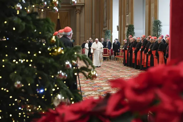 Pope Francis and members of the Roman Curia at the Vatican, Dec. 22, 2022. Vatican Media