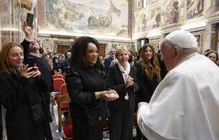 Pope Francis greets artists and participants of the 2024 Vatican Christmas Concert in the Clementine Hall on Dec. 14, 2024. Credit: Vatican Media