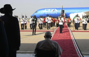 Pope Francis landed in South Sudan on Feb. 3, 2023, becoming the first pope to visit the country and fulfilling a yearslong hope to carry out an ecumenical trip to the war-torn country. Vatican Media