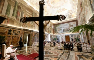 Pope Francis with participants in a conference on Trinitarian International Solidarity at the Vatican, April 25, 2022. Vatican Media.