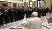 Pope Francis meets with the academic community of the John Paul II Pontifical Theological Institute for Marriage and Family Sciences in the Vatican, Monday, Nov. 25, 2024