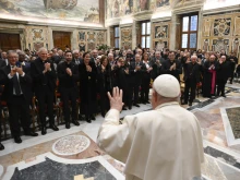 Pope Francis meets with the academic community of the John Paul II Pontifical Theological Institute for Marriage and Family Sciences in the Vatican, Monday, Nov. 25, 2024