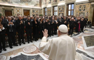 Pope Francis meets with the academic community of the John Paul II Pontifical Theological Institute for Marriage and Family Sciences in the Vatican, Monday, Nov. 25, 2024 Credit: Vatican Media