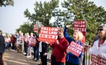 Pro-life protestors hold signs outside the Missouri Supreme Court on Sept. 10, 2024, advocating against Amendment 3.