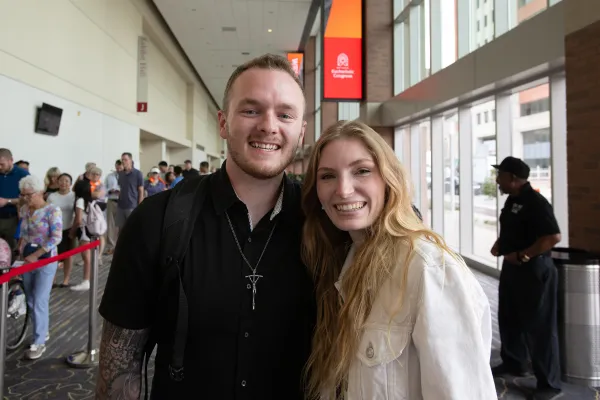 Dom Mann and his wife Cassidy, Ohioans in their early 20s, are spending their first anniversary at the Congress. Credit: Jeffrey Bruno