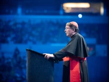 Cardinal Christophe Pierre, Pope Francis’ apostolic nuncio to the United States, addresses the National Eucharistic Congress in Indianapolis in July 2024.