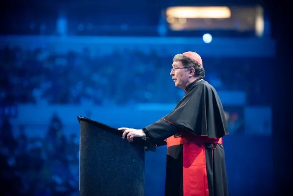 Cardinal Christophe Pierre, Pope Francis’ apostolic nuncio to the United States, addresses the National Eucharistic Congress. Credit: Jeffrey Bruno