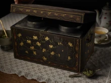 A tea chest displayed in the "Seton Family Treasures" exhibit at the National Shrine of St. Elizabeth Ann Seton in Emmitsburg, Maryland.