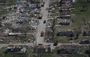 Aerial view of tornado damage in Elkhorn, Nebraska, taken on April 29, 2024. Tornadoes ripped through the Midwest over the weekend of April 26–28, 2024. Credit: mpi34/MediaPunch/IPX/AP Photo