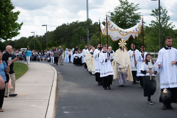 The National Eucharistic Pilgrimage travels through the campus of St. Mary of the Pines Church, Manahawkin, New Jersey, May 29, 2024. Credit: Jeffrey Bruno