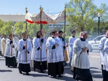 Jesus in the Eucharist is processed through downtown Columbia, South Carolina, on April 6, 2024. Over 1,700 traveled to the state’s capital for this procession as part of the Diocesan Eucharistic Congress