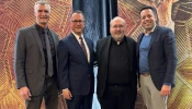 Left to right: Jason Simon, president, The Evangelical Catholic; Joe Adams, winner of the ad extra award; Father Paul Soper, secretary for ministerial personnel and director of clergy personnel, Archdiocese of Boston, winner of the ad intra award; and Dan Cellucci, CEO of Catholic Leadership Institute