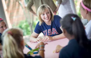 Katie Ledecky visits students at Stone Ridge of the Sacred Heart School following the 2016 Rio de Janeiro Olympic games Credit: Stone Ridge of the Sacred Heart School