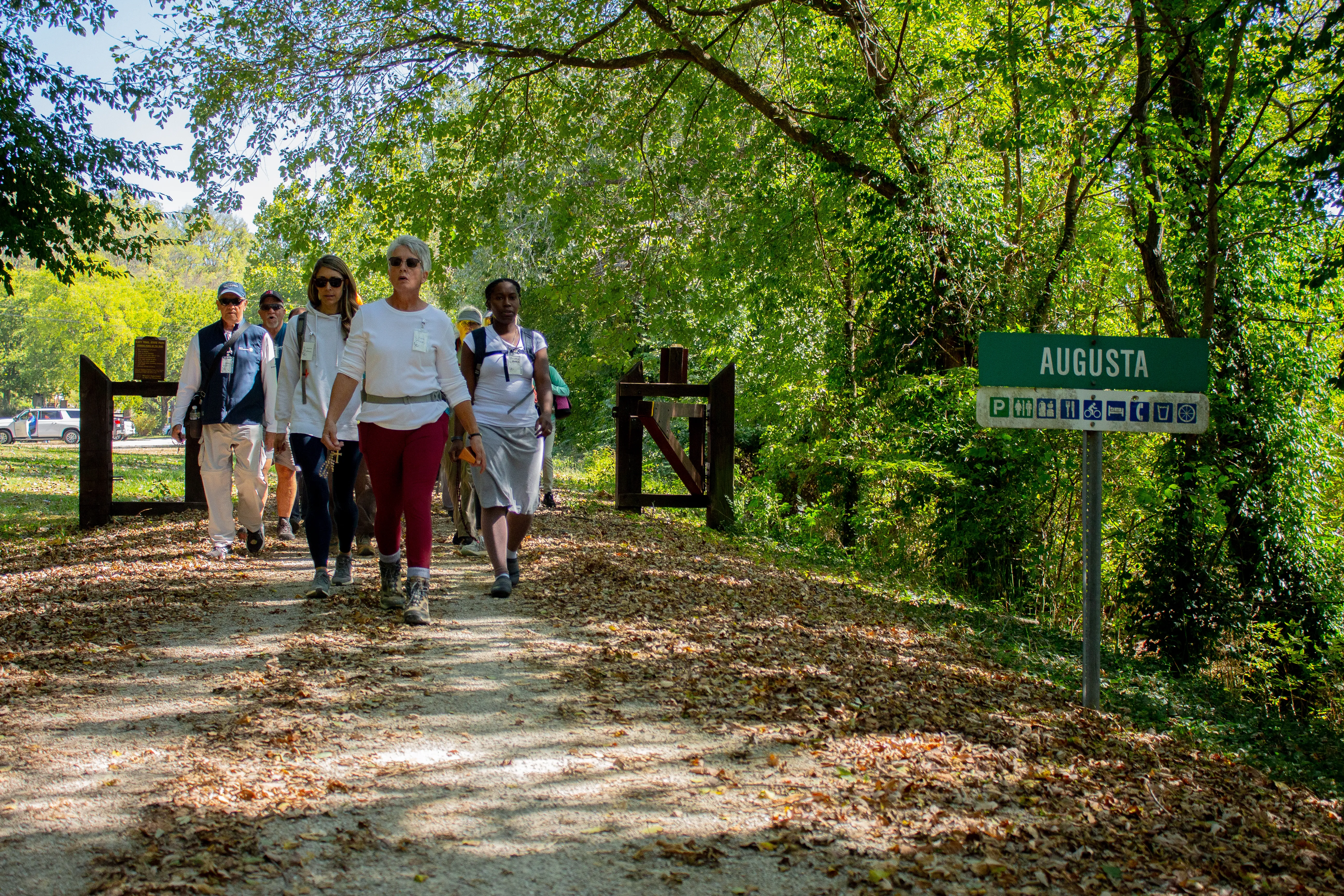 Catholic pilgrims on the Katy Trail Pilgrimage begin the route from Augusta on Oct. 9, 2023.?w=200&h=150