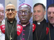 Left to right: Dominican Father Timothy Radcliffe, Archbishop Fernando Chomali, Archbishop Ignace Bessi Dogbo, Archbishop Rolandas Makrickas, and Bishop Mykola Bychok, CSsR, will be made cardinals in a consistory on Dec. 7, 2024.