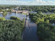 Aerial photo of Floyd River flooding near Alton, one of many communities under water in northwest Iowa in June 2024.
