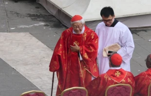 Cardinal Joseph Zen, former bishop of Hong Hong, attends the funeral Mass for Pope Emeritus Benedict XVI on Jan. 5, 2023, in St. Peter's Square. Credit: Diane Montagna