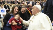 Pope Francis blesses a baby during the Saturday Jubilee audience in the Vatican’s audience hall, Jan. 11, 2025.