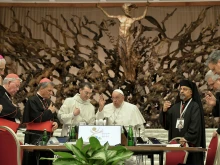 Pope Francis gives a blessing to participants at the conclusion of the Synod on Synodality at the Vatican, Oct. 26, 2024.