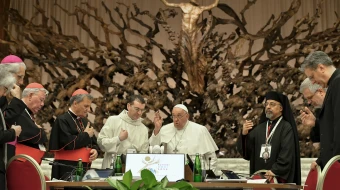 Pope Francis gives a blessing to participants at the conclusion of the Synod on Synodality at the Vatican, Oct. 26, 2024.