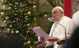 Pope Francis addresses cardinals and senior Vatican officials during his annual Christmas speech to the Roman Curia, Dec. 21, 2024.