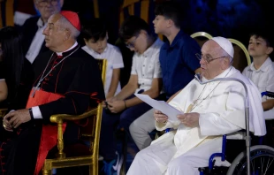 Pope Francis speaks at the opening of the World Meeting of Families in the Vatican's Paul VI Hall, June 22, 2022. Daniel Ibanez/CNA.