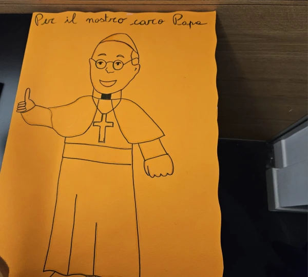 Pope Francis on Sunday, Feb. 23, 2025, was flooded with get-well cards and hand-drawn greetings from schoolchildren in Rome. Credit: ACI Stampa