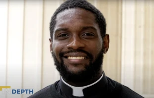 Father Jason Nioka, a recently ordained French priest who is in charge of the Catholic chaplains at the 2024 Paris Olympics. Credit: EWTN News In Depth Screenshot