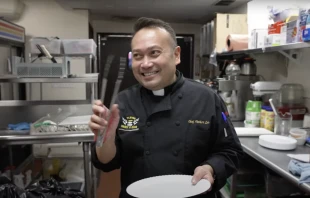 Father Leo Patalinghug inside his restaurant, Gastro Social. Credit: EWTN News In Depth screenshot