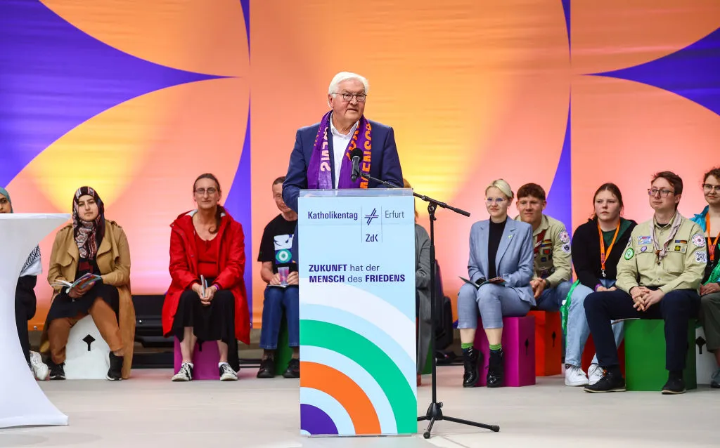 German President Frank-Walter Steinmeier delivers a speech during the opening ceremony of the103rd German Catholic Convention on May 29, 2024, in Erfurt, Germany.?w=200&h=150