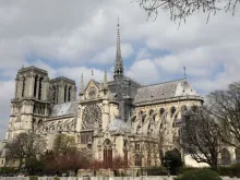 A picture taken on March 27, 2019, shows a scaffold during the restoration of Notre-Dame de Paris Cathedral in Paris.