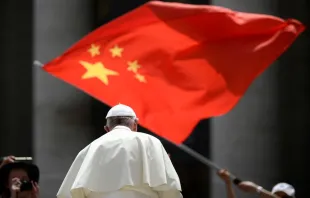 A worshipper waves the flag of China as Pope Francis leaves following the weekly general audience on June 12, 2019, at St. Peter's Square at the Vatican. Credit: FILIPPO MONTEFORTE/AFP via Getty Images