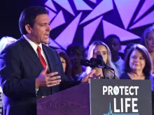 Gov. Ron DeSantis speaks to pro-life supporters before signing a law restricting abortion in Florida.